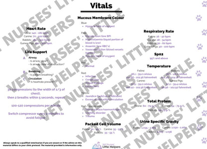 Vitals Information Card - Vet Nurses Little Helpers